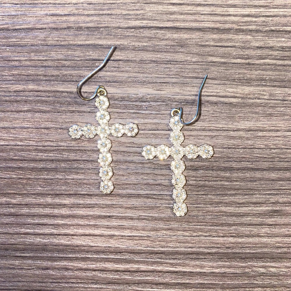 Cross fake silver earrings